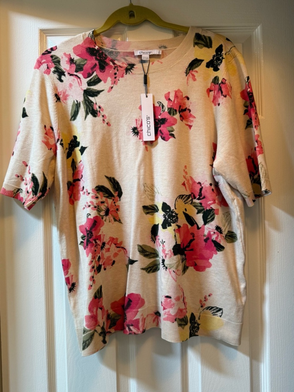 CHICO’S Ella Bloom Pullover Sweater Hot Honeysuckle